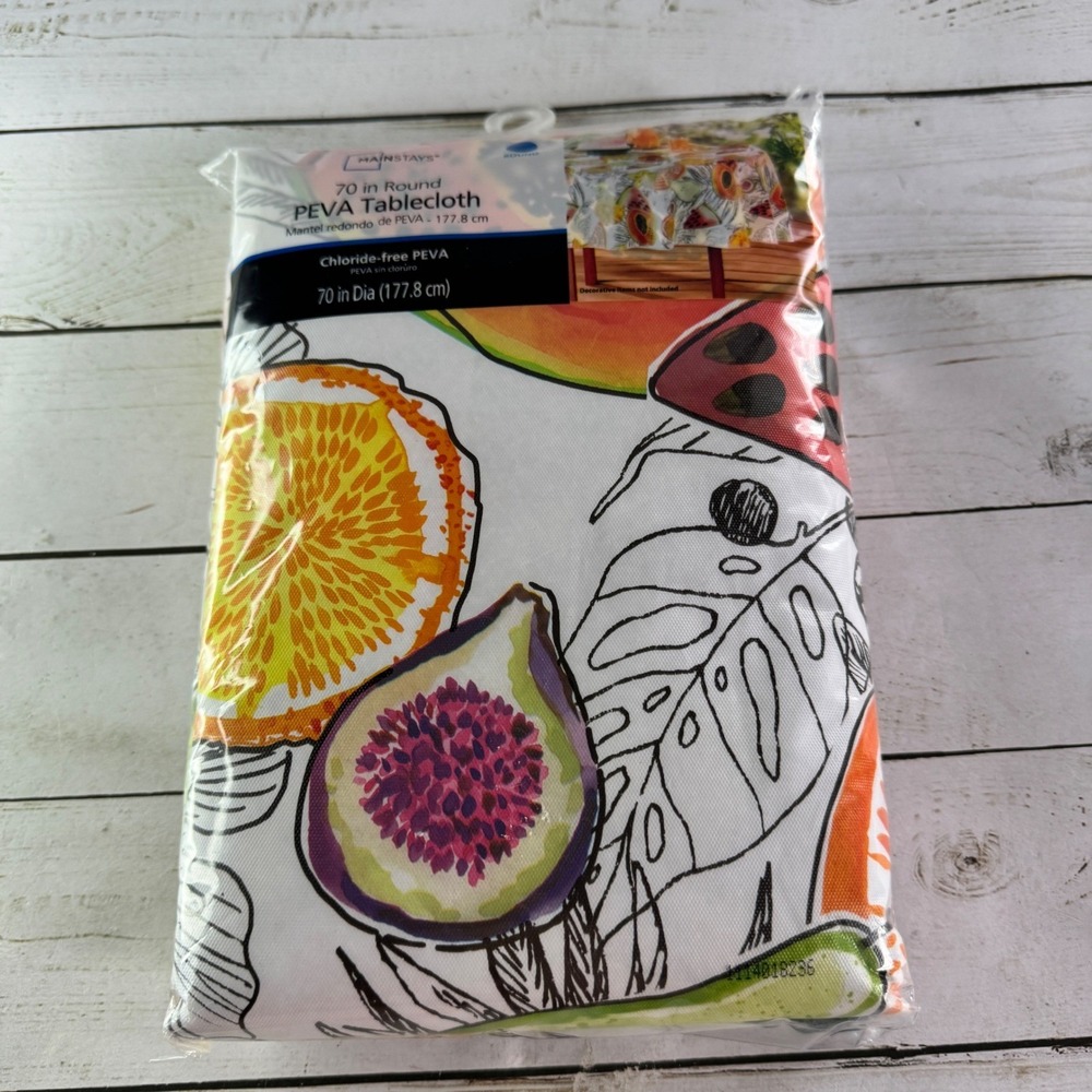 Mainstays 70" Round PEVA Vinyl Tablecloth Fruit Summer Picnic BBQ Party